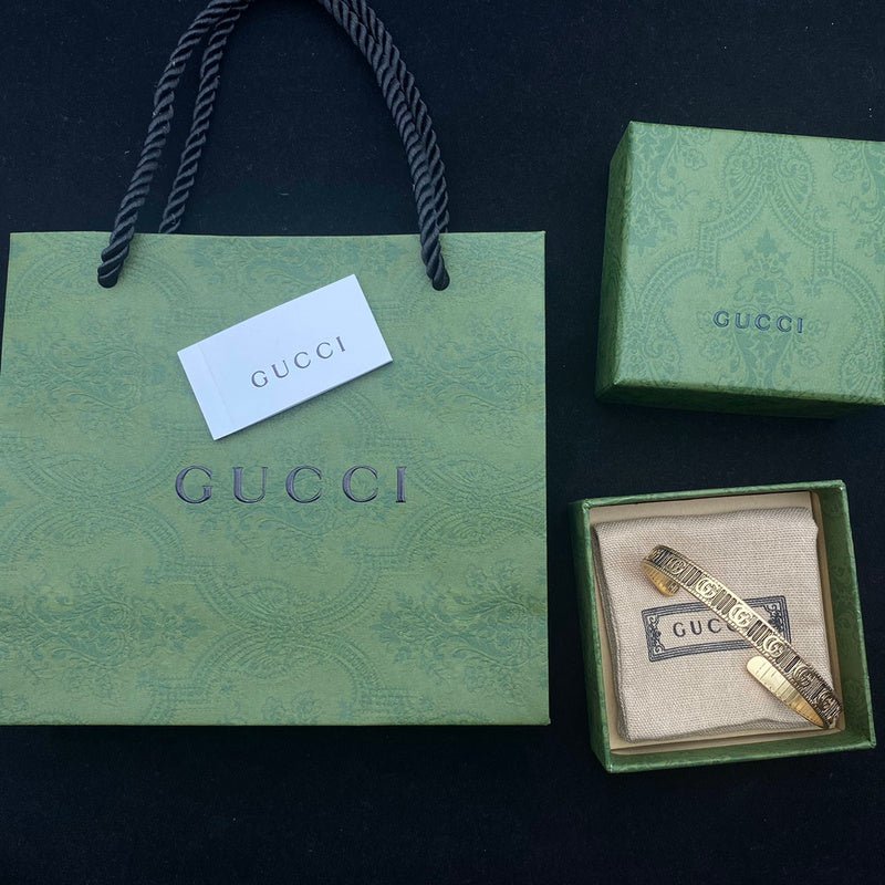 GUCCI Engraved GG Pattern Gold Cuff Bangle - Image 6