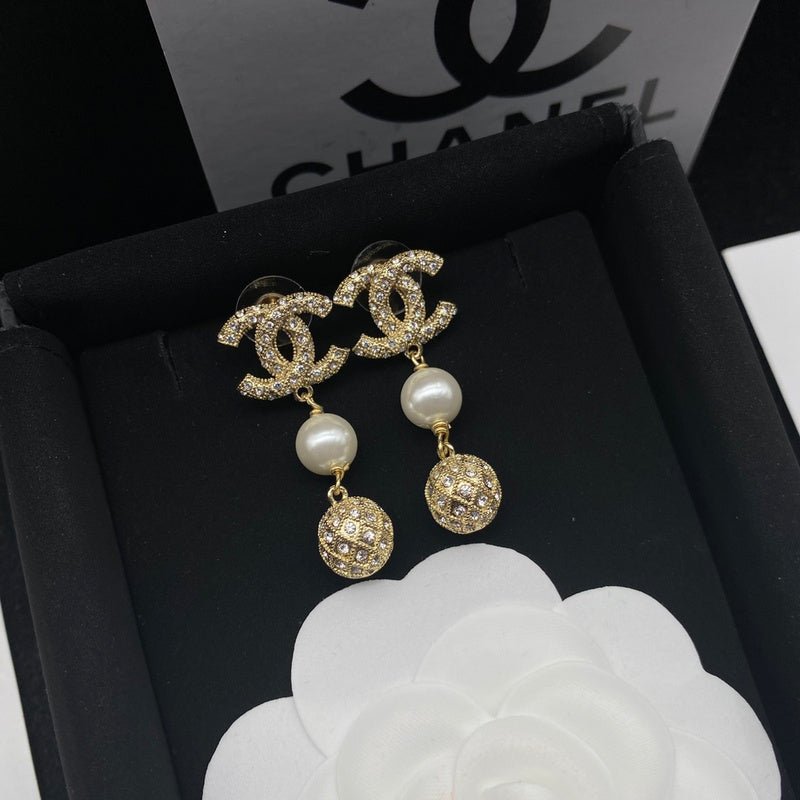 Chanel Double C Pearl Rhinestone Tassel Earrings - Image 6