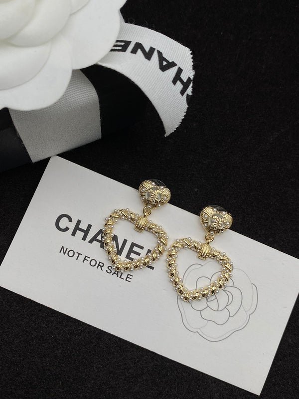 Chanel Twisted Pearl Hollow Heart Drop Earrings - Image 4