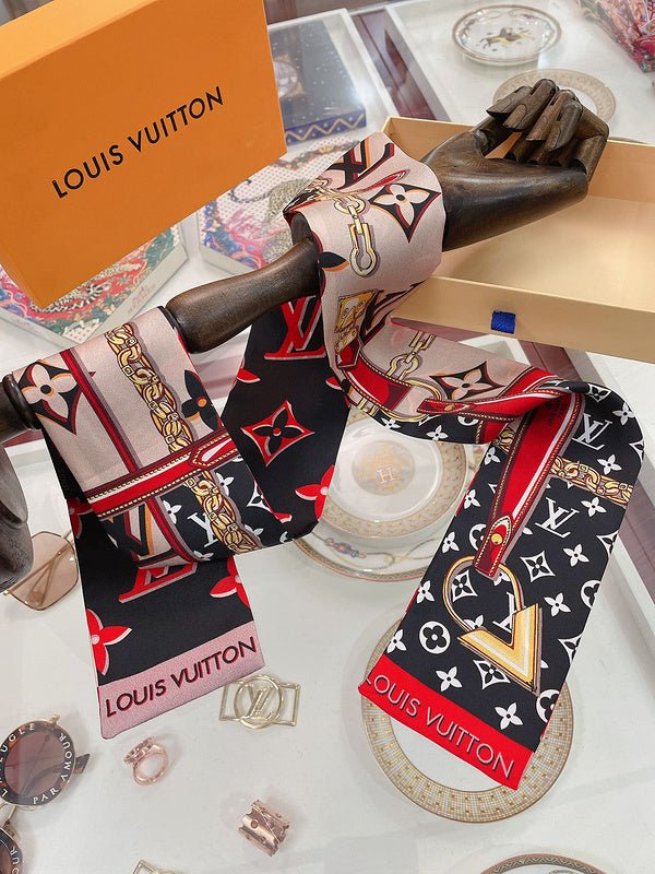 LV Red & Black Chain Monogram Twilly Scarf - Image 3
