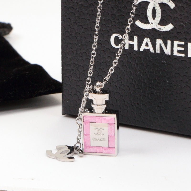 Chanel Pink Perfume Bottle Three-Tone Necklace - Image 3