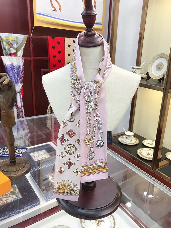 LV Pastel Pink Chain & Gem Monogram Scarf - Image 8