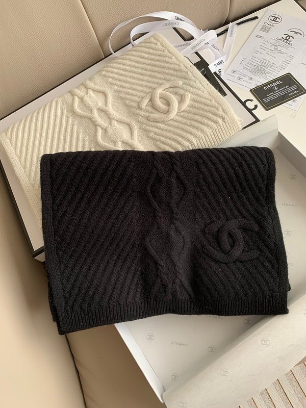 CHANEL Cable Knit Solid Color Scarf Pair - Image 6