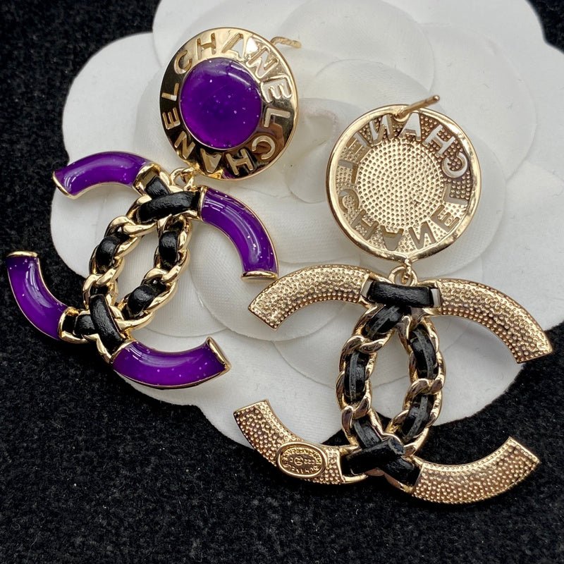 Alternative view of Chanel Purple Enamel Gem Double C Drop Earrings