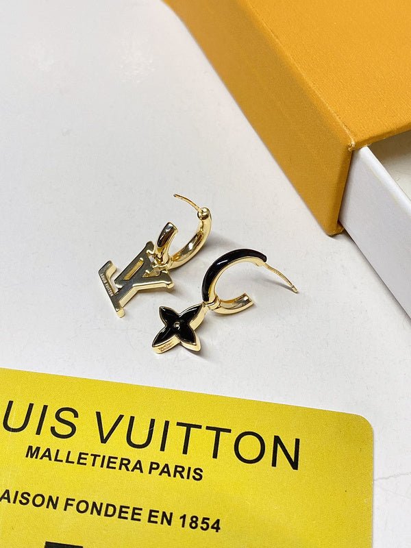 LV Two-Tone Hoop Four-Leaf Clover Drop Earrings - Image 3