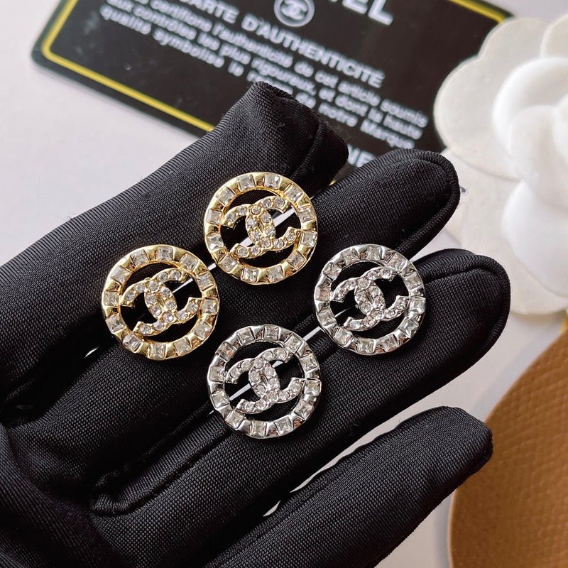 Chanel Crystal Ring Double C Stud Earrings