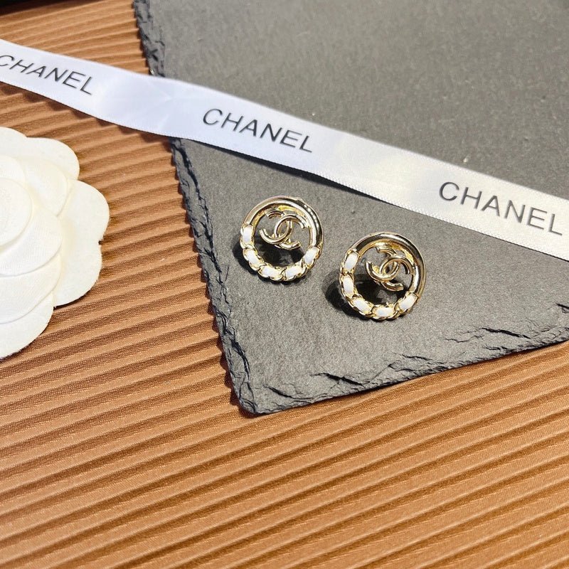 Alternative view of Chanel Gold Rim Black Enamel Circle Studs
