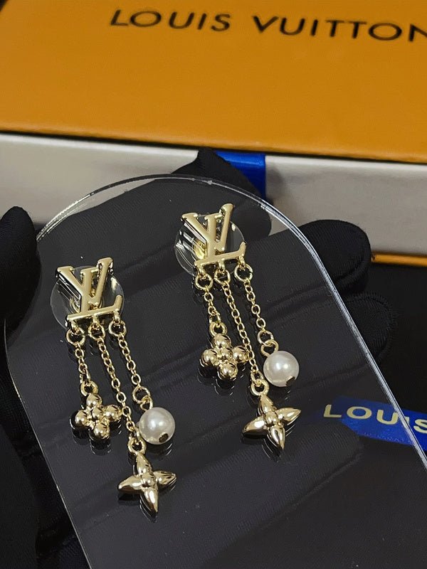 LV Logo & Pearl Tassel Earrings - Image 5