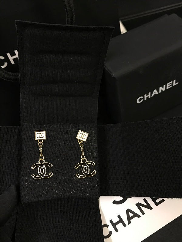 Chanel Black Enamel Double C Drop Earrings - Image 4
