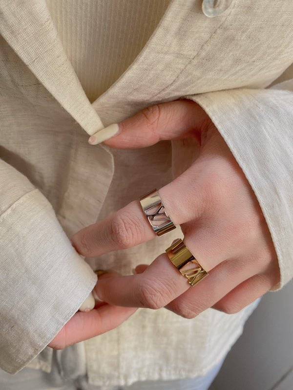 LV Mirror Polished Dual-Tone Hollow Logo Band Ring - Image 4