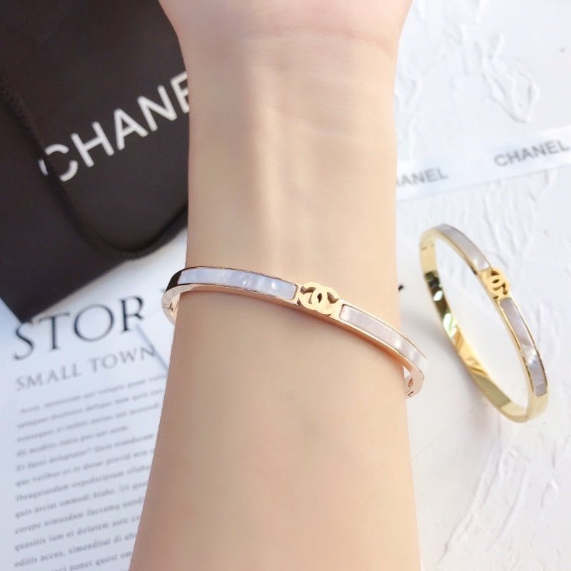Chanel Two-Tone Gold Double C Thin Cuff