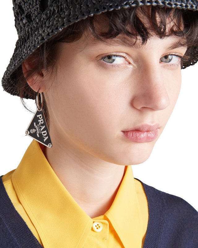 Prada Style Triangle Hoop Drop Earrings - Image 3