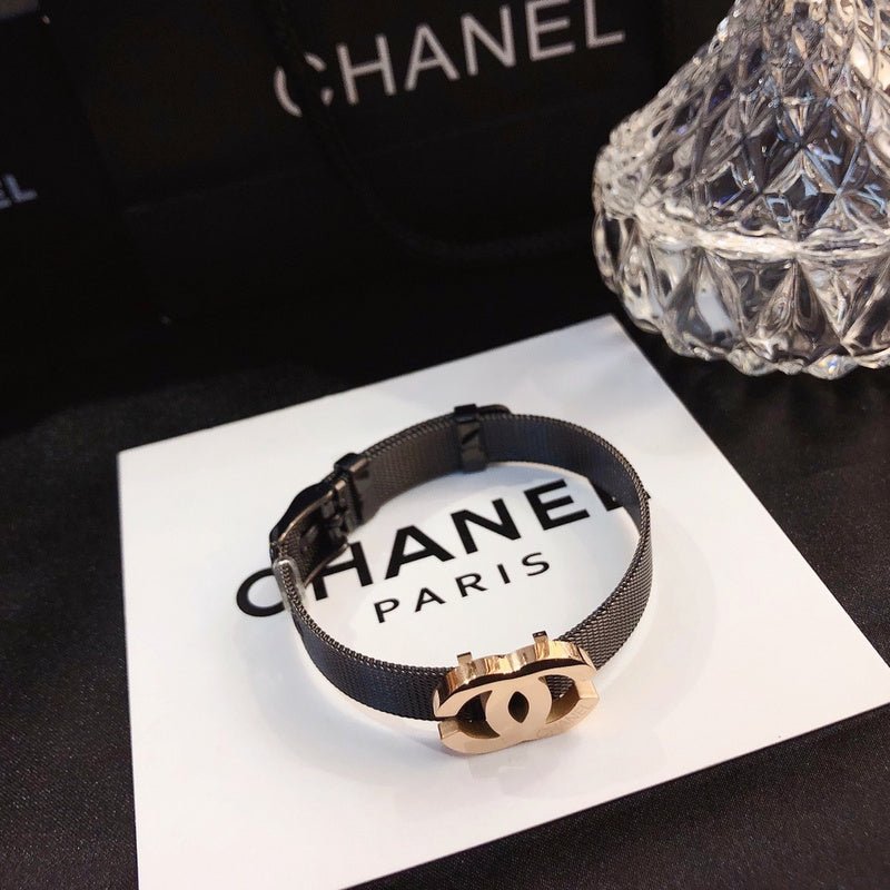 CHANEL Leather Strap Gold Double C Bracelet - Image 6