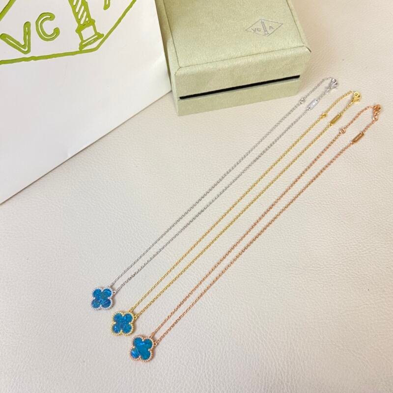 Mini Blue Enamel Clover Thin Chain Necklace