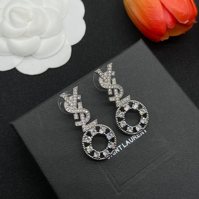YSL Crystal Hoop Drop Earrings - Image 4