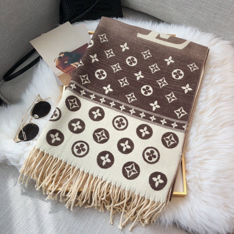 LV Black Gradient Monogram Fringed Shawl - Image 3