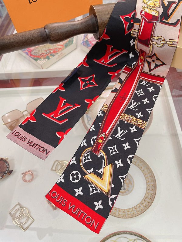 LV Red & Black Chain Monogram Twilly Scarf - Image 6