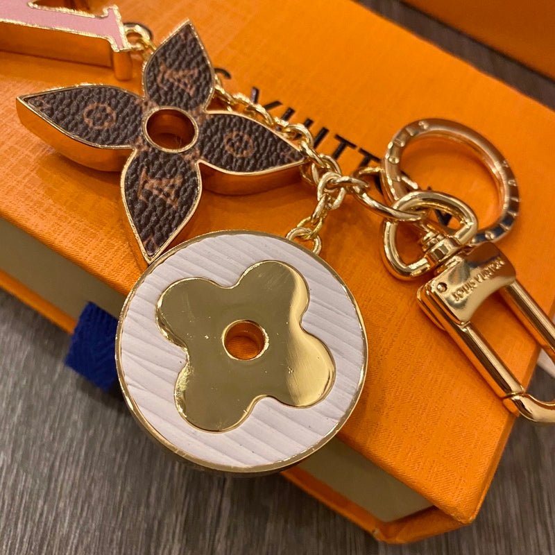 LV Pink Gold-tone Flower Logo Keychain - Image 4