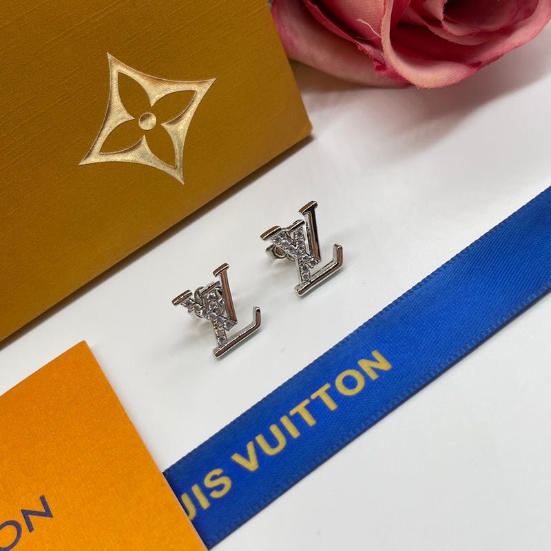 LV Crystal Logo Stud Earrings - Image 6