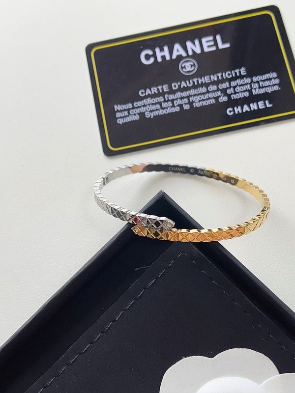 Chanel Two-Tone Quilted Pattern Snake Cuff - Image 3