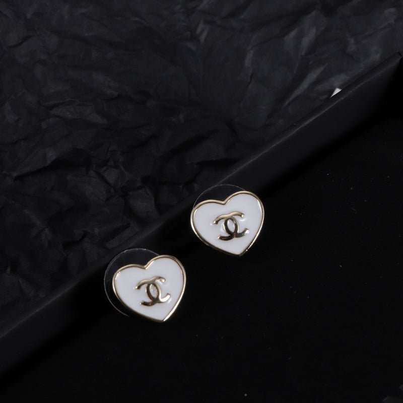 Alternative view of Chanel Enamel Heart Double C Stud Earrings