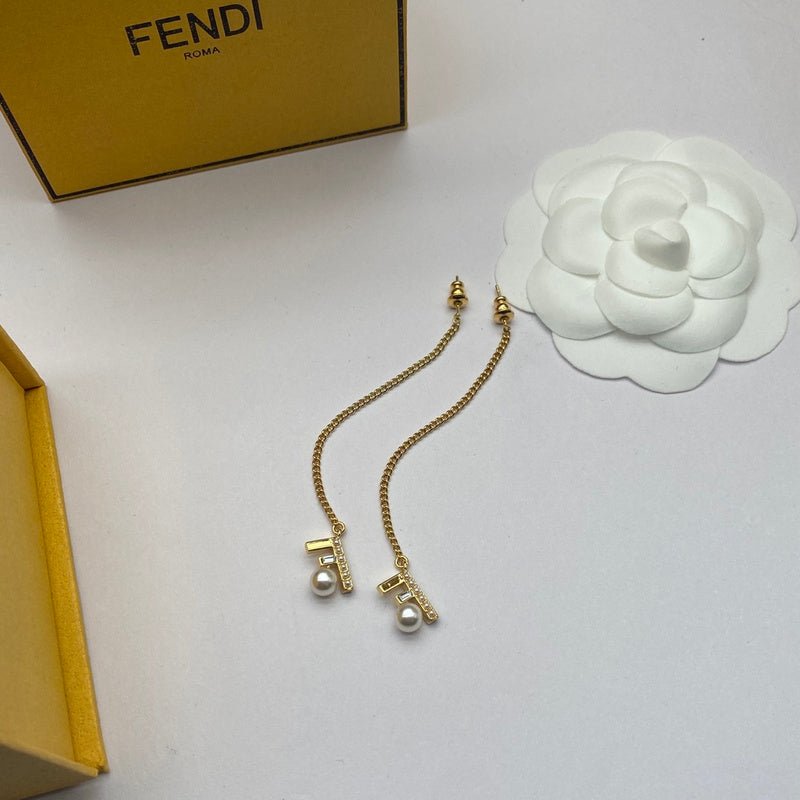 FENDI Metal Chain Pearl Tassel Earrings - Image 5