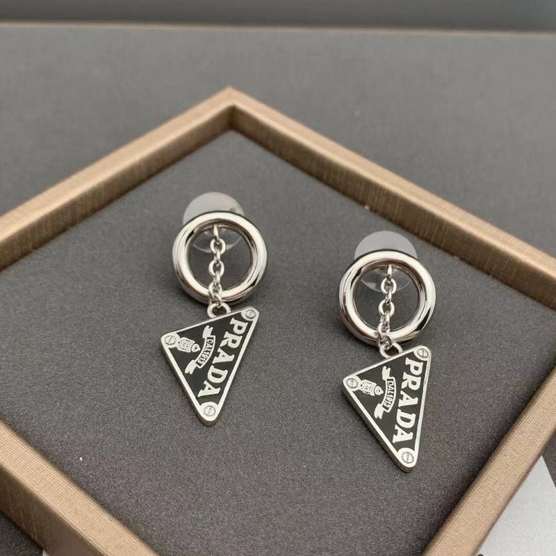 Prada Style Triangle Charm Hoop Earrings - Image 4