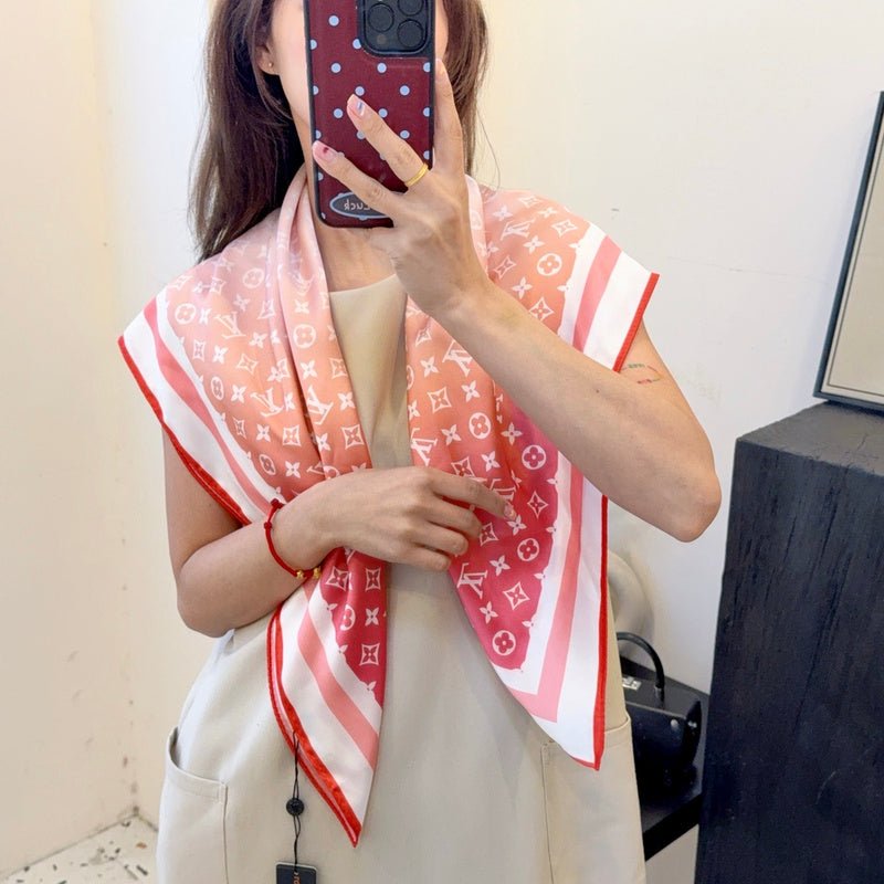 LV Pink White Gradient Monogram Print Silk Scarf - Image 5
