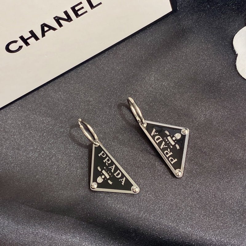 Prada Style Triangle Hoop Drop Earrings