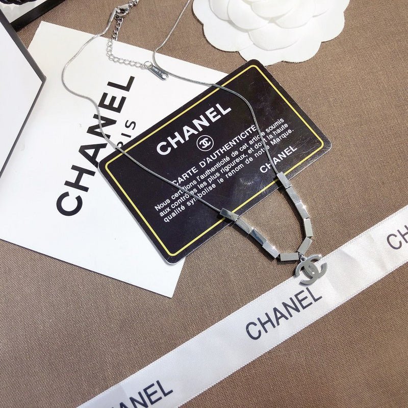 Chanel Silver Enamel Bar Double C Snake Necklace - Image 7