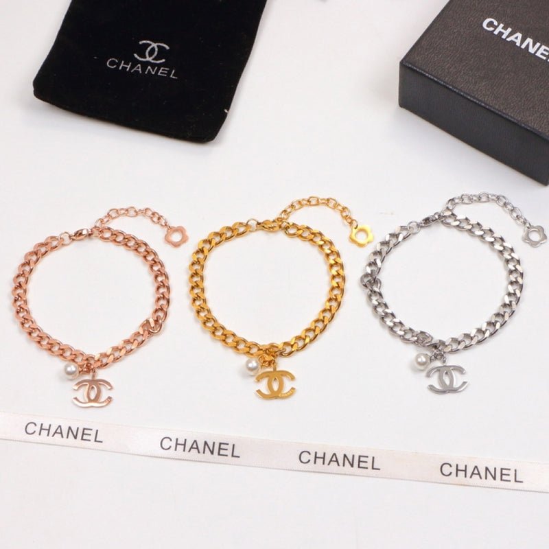 CHANEL Mini Curb Chain Multi-Tone CC Charm Bracelet