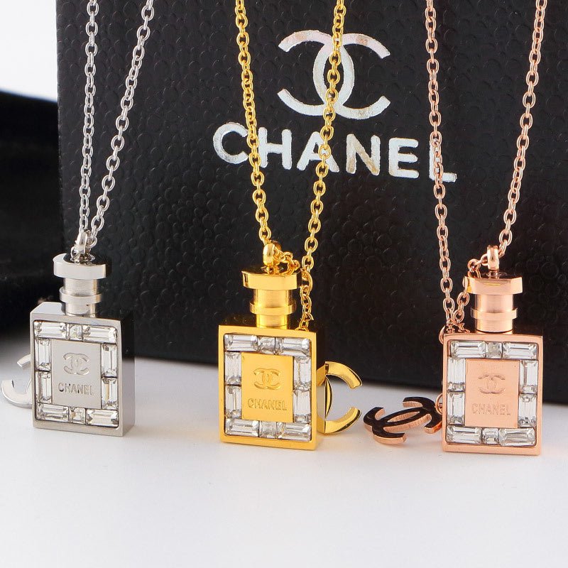 Chanel Square Crystal Perfume Bottle Necklace