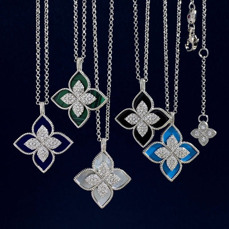 Alternative view of VCA Color Enamel Diamond Four Leaf Necklace