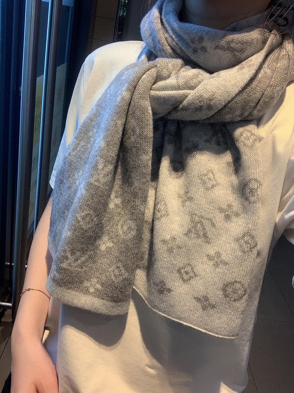 LV Grey Two-Tone Reversible Monogram Knit Scarf - Image 14