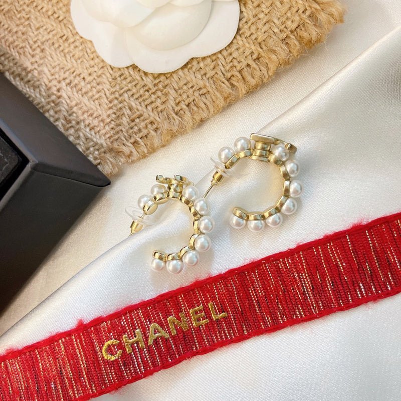 Alternative view of CHANEL Pearl Rhinestone Hoop CC Earrings