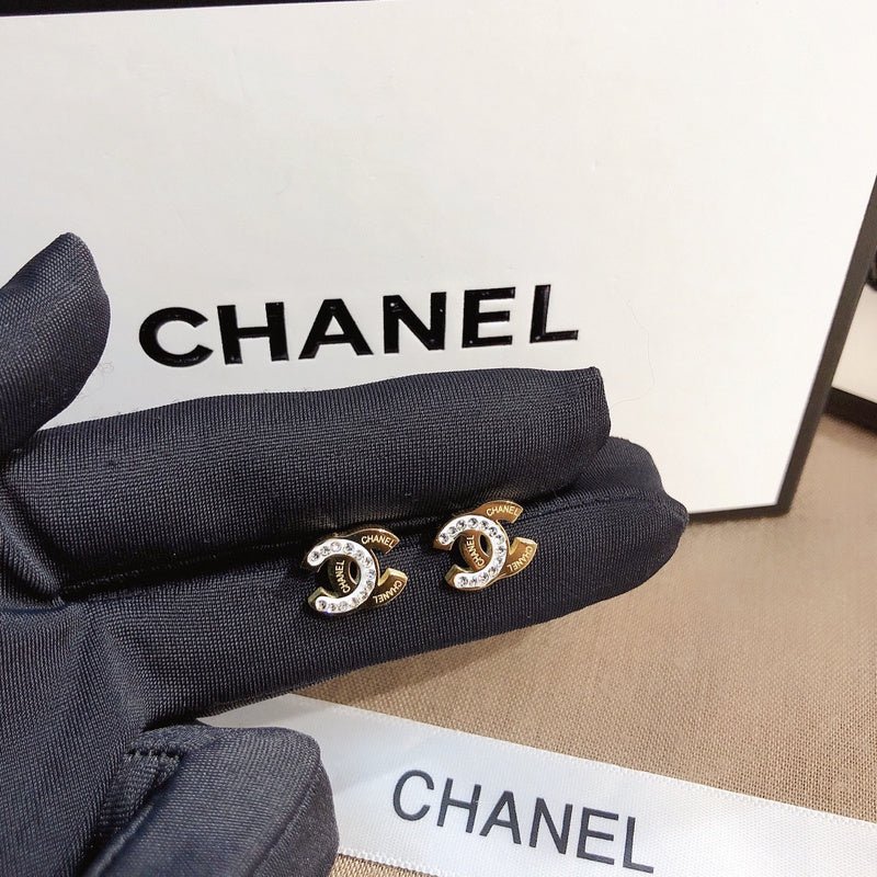 Chanel Two-Tone Crystal Double C Studs