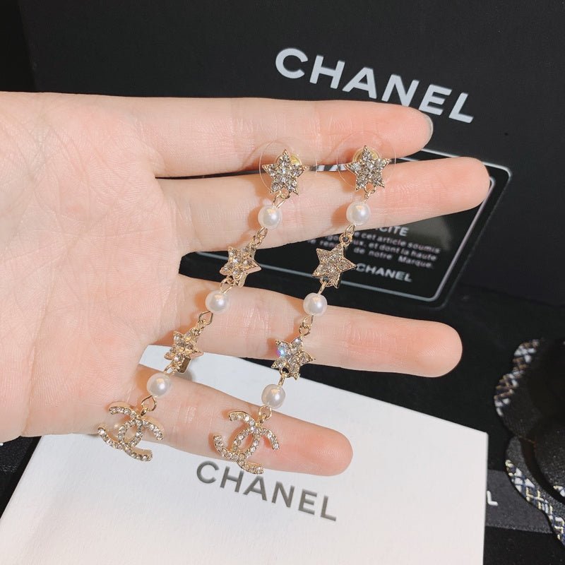 Alternative view of Chanel Star Pearl Long Drop Earrings