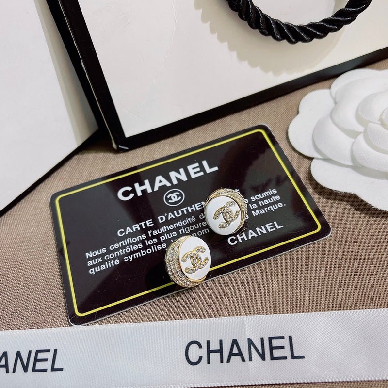 Alternative view of Chanel White Round Rhinestone Border Earrings