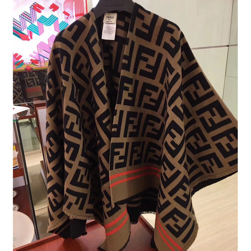 Fendi Wool Blend FF Monogram Cape Shawl