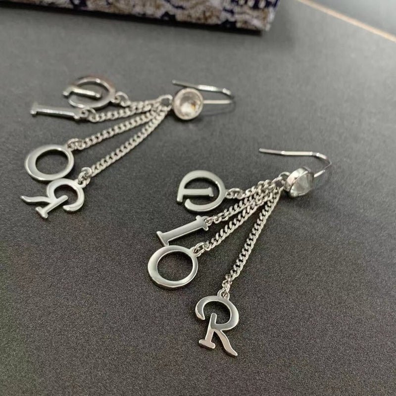 Dior Silver Logo Chain Earrings