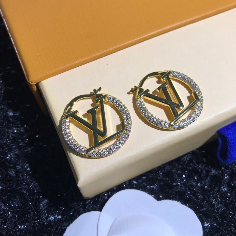LV Crystal Logo Hoop Earrings