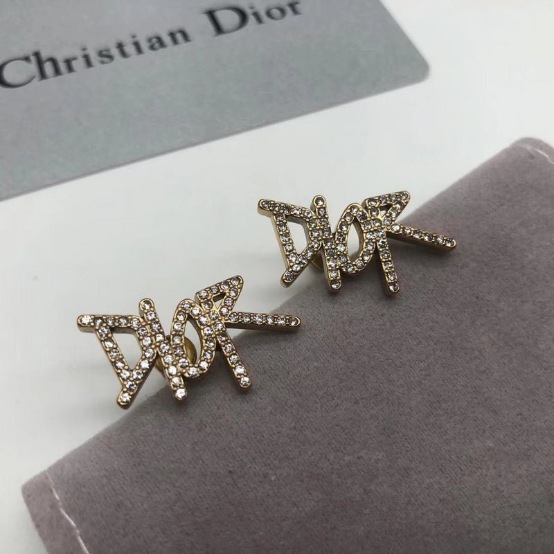 Dior Crystal Logo Stud Earrings