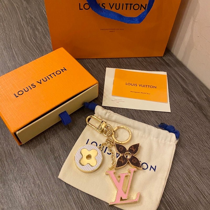 LV Pink Gold-tone Flower Logo Keychain - Image 8