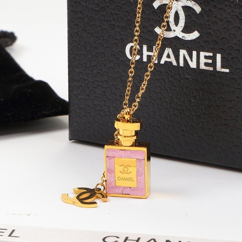 Chanel Pink Perfume Bottle Three-Tone Necklace - Image 4