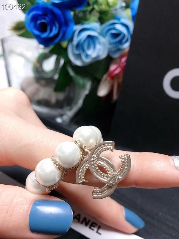 Chanel Pearl Rhinestone Double C Pendant Bracelet - Image 3