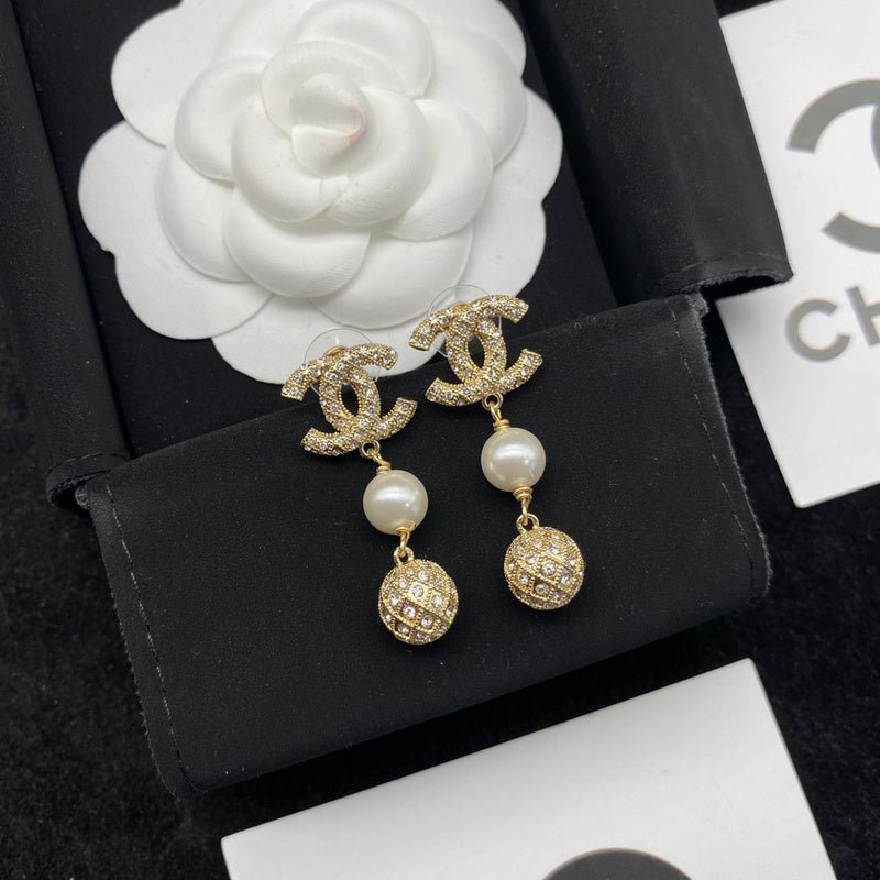 Chanel Double C Pearl Rhinestone Tassel Earrings - Image 3