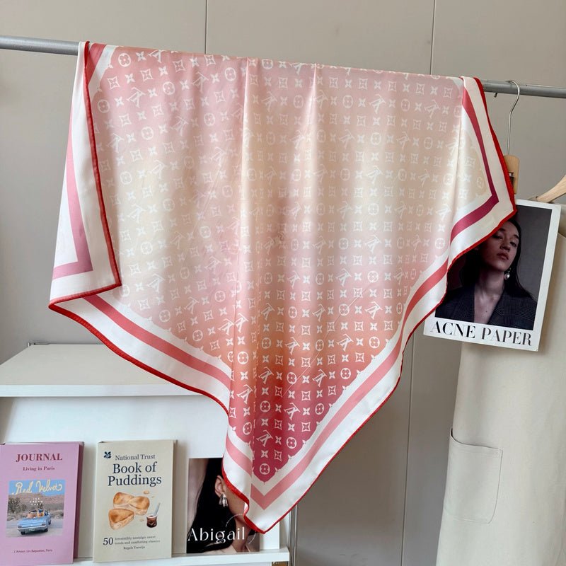 LV Pink White Gradient Monogram Print Silk Scarf - Image 7
