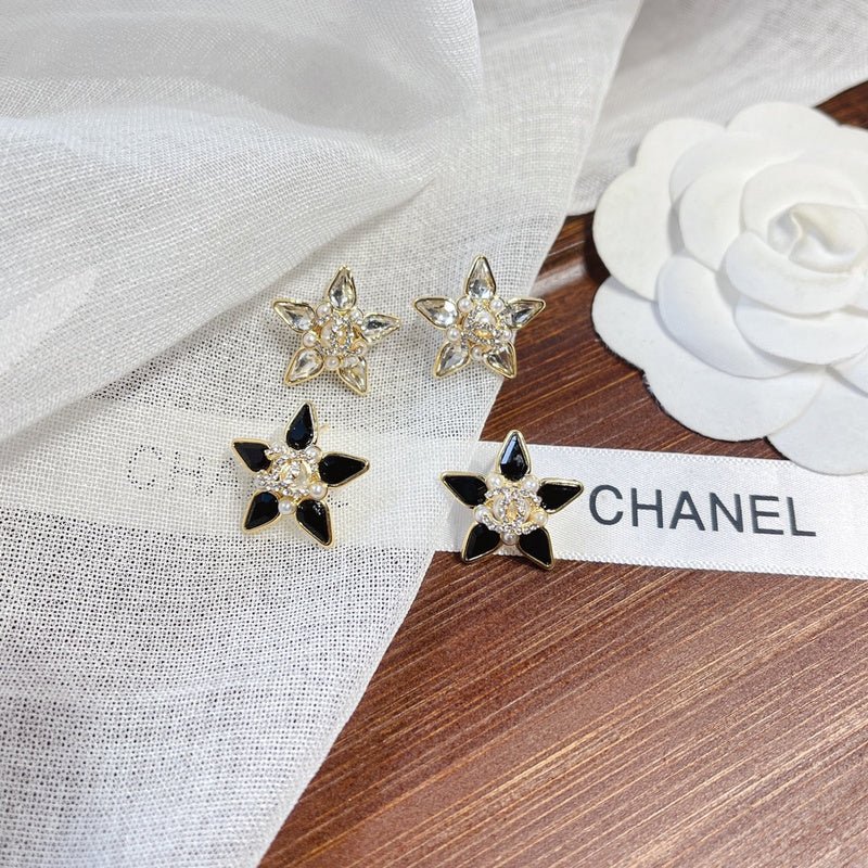 Alternative view of CHANEL Hollow Crystal Star Two-Tone Stud Earring Set