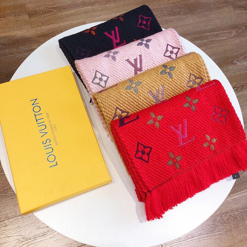 LV Four-Color Textured Knit Monogram Fringed Scarf - Image 6