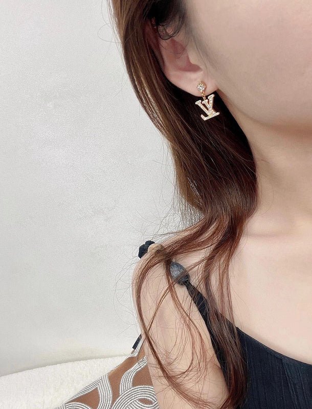 LV Crystal Logo Drop Earrings - Image 3